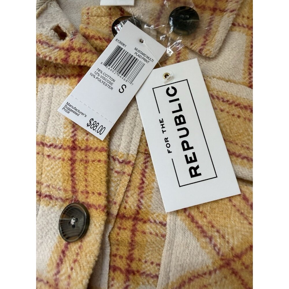 For The Republic Plaid Patchwork-Elbow Cropped Cotton blend women’s Jacket Sz S - Picture 5 of 11